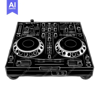Aset desain premium: Black and White Illustration of a DJ Mixer