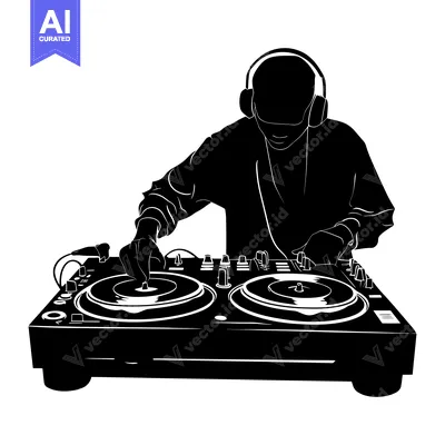 Popular premium asset: Silhouette of a DJ with Headphones Mixing Music on a Turntable