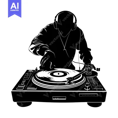Silhouette of a DJ mixing music with a turntable