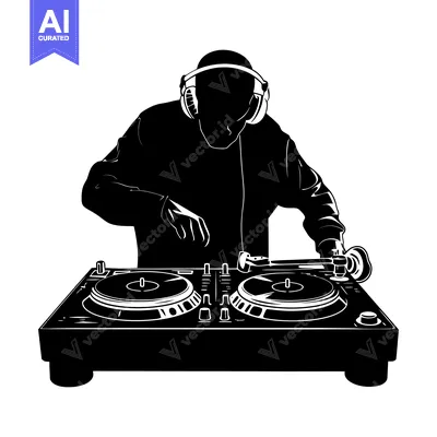 Aset premium populer: Silhouette of a DJ Mixing Music with a Mixer and Headphones