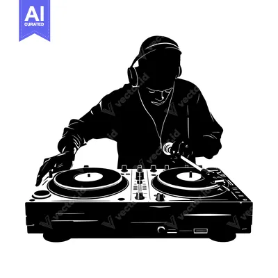 Aset desain premium: Silhouette of a DJ Mixing Music on a Turntable