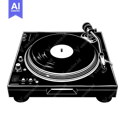 Popular premium asset: Black and White Illustration of a Turntable with a Record on It