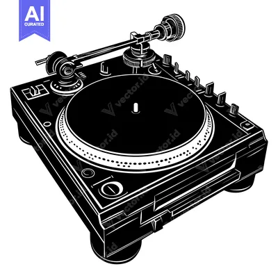 Black and White Illustration of a Turntable