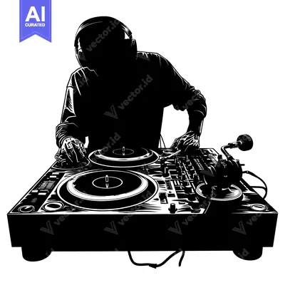 Popular premium asset: Silhouette of a DJ Mixing Music on a Turntable