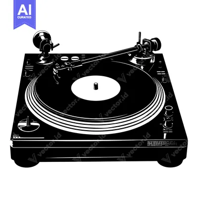 Premium design asset: Black and White Illustration of a Turntable