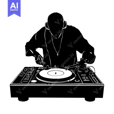 Silhouette of a DJ Mixing Music on a Turntable