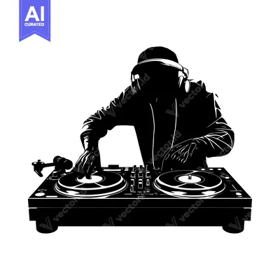 Premium design asset: Silhouette of a DJ Mixing Music on a Turntable