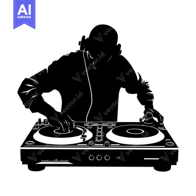 Silhouette of a DJ Mixing Music on a Turntable