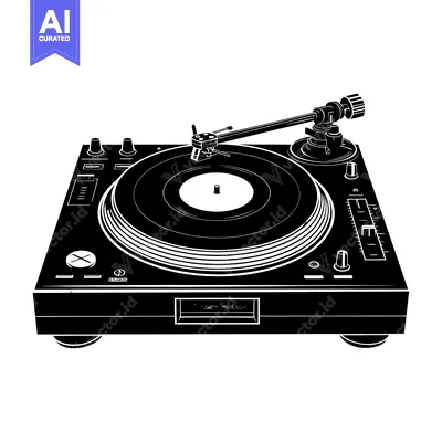 Aset premium populer: Black and White Illustration of a Turntable