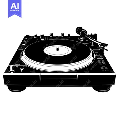 Black and White Silhouette of a Turntable