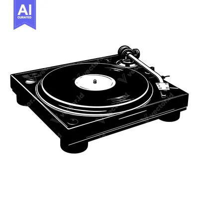 Aset premium populer: Black and White Illustration of a Vinyl Record Player