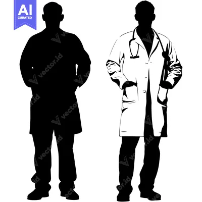 Premium design asset: Silhouette and Line Drawing of a Doctor with a Stethoscope