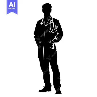 Premium design asset: Silhouette of a Male Doctor Standing with Stethoscope