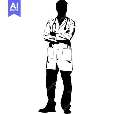 Aset desain premium: Silhouette of a Doctor with Crossed Arms and Stethoscope