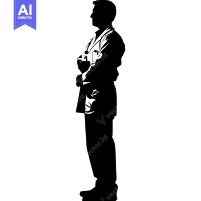 Aset desain premium: Silhouette of a Doctor in a White Coat with Stethoscope