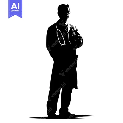 Silhouette of a Doctor with Stethoscope and Arms Crossed