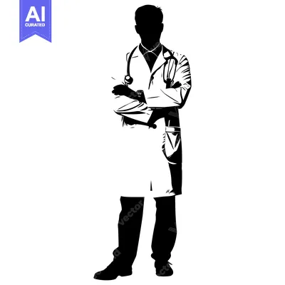 Aset premium populer: Silhouette of a Doctor with Crossed Arms and Stethoscope