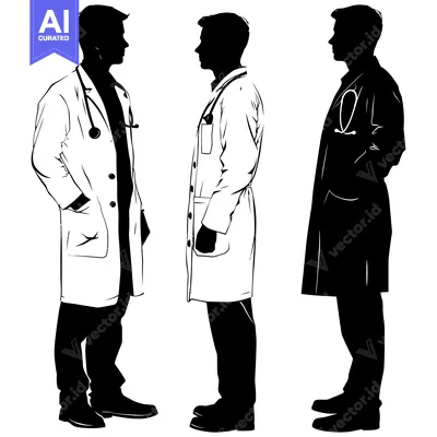 Aset premium populer: Three Silhouettes of Male Doctors in Lab Coats with Stethoscopes