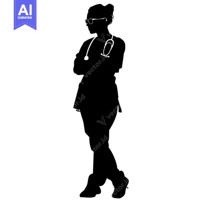 Aset desain premium: Silhouette of a Female Doctor with Stethoscope