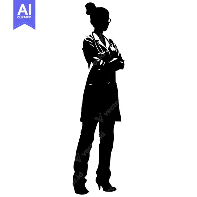 Aset desain premium: Silhouette of a female doctor with arms crossed