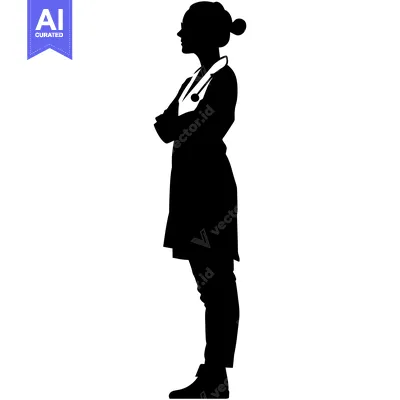 Aset premium populer: Silhouette of a female doctor with arms crossed