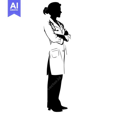 Aset desain premium: Silhouette of a Female Doctor with Arms Crossed