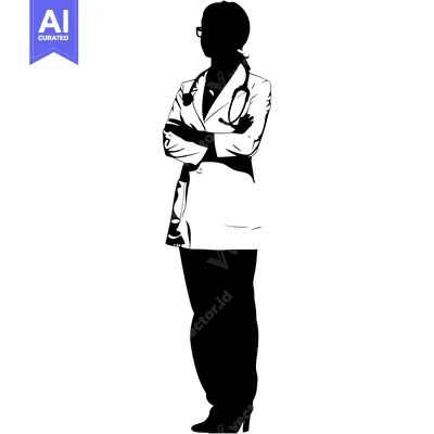 Aset premium populer: Silhouette of a female doctor with arms crossed and a stethoscope