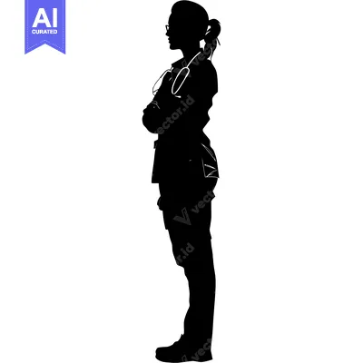 Aset desain premium: Silhouette of a Female Doctor with a Stethoscope