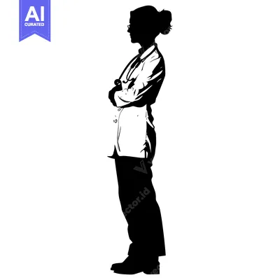 Aset desain premium: Silhouette of a Female Doctor with a Stethoscope