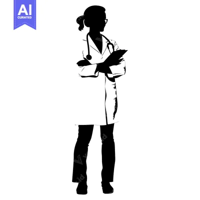 Aset premium populer: Silhouette of a Female Doctor Holding a Clipboard