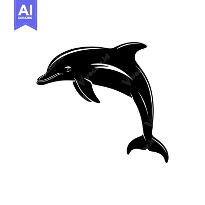 Premium design asset: Black and White Silhouette of a Dolphin Leaping
