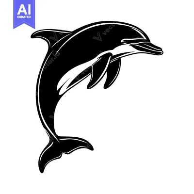 Aset premium populer: Black and White Silhouette of a Dolphin Jumping Out of the Water