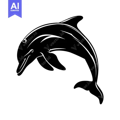 Popular premium asset: Black and white silhouette of a leaping dolphin