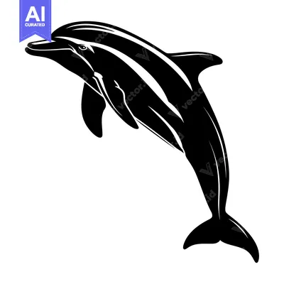 Aset premium populer: Black and White Silhouette of a Dolphin Jumping Out of the Water