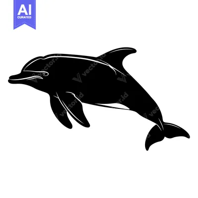 Black and White Silhouette of a Dolphin Leaping