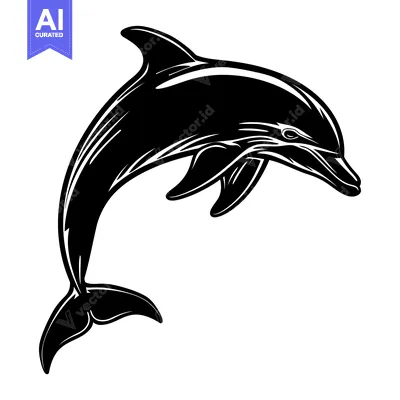 Aset premium populer: Black and White Silhouette of a Leaping Dolphin