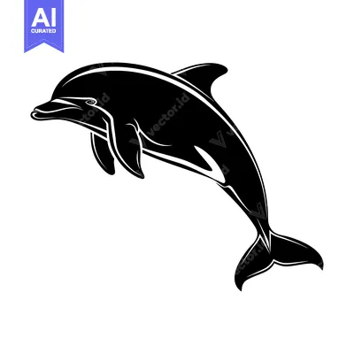 Popular premium asset: A Black and White Silhouette of a Dolphin Leaping Out of the Water