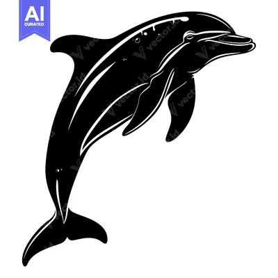 Aset premium populer: A Black and White Silhouette of a Dolphin Leaping Out of the Water