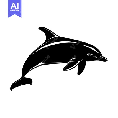 Aset desain premium: Black and White Silhouette of a Dolphin Leaping