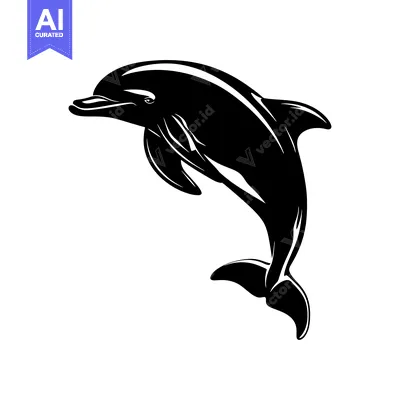 Aset premium populer: Black and White Silhouette of a Dolphin Leaping Out of Water