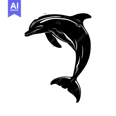 Aset premium populer: Black and White Silhouette of a Dolphin Leaping Out of Water