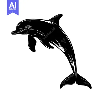 Aset premium populer: Black and White Silhouette of a Dolphin Jumping Out of the Water