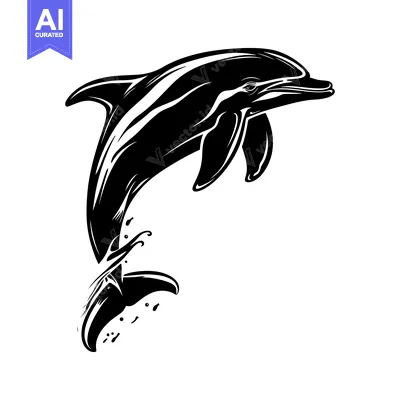 Popular premium asset: Black and White Silhouette of a Dolphin Leaping Out of Water