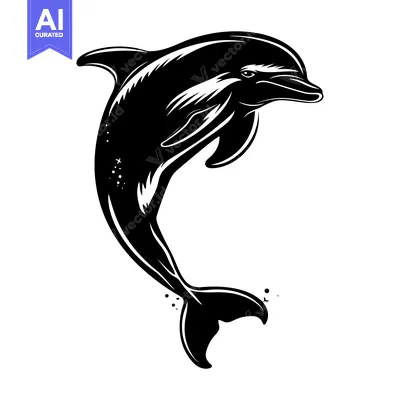 Aset premium populer: A Black and White Silhouette of a Dolphin Leaping Out of the Water