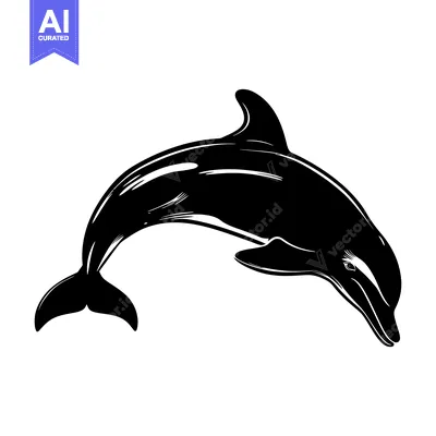 Black and White Silhouette of a Dolphin Leaping Out of the Water