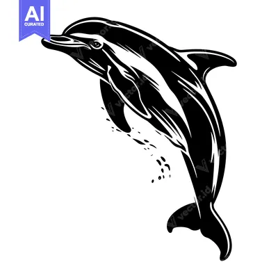 Black and White Silhouette of a Dolphin Leaping Out of Water
