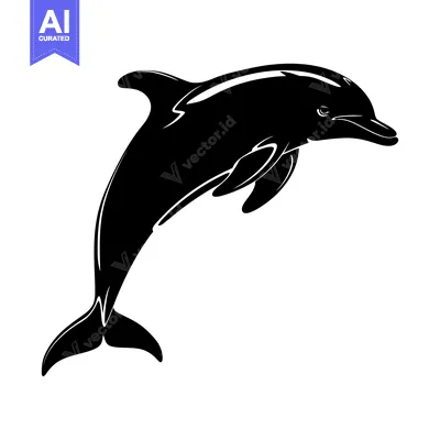 Black Silhouette of a Dolphin Leaping Out of the Water
