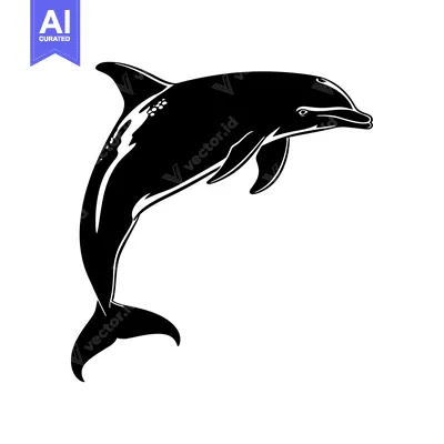 Aset premium populer: Black and White Silhouette of a Dolphin Leaping Out of the Water