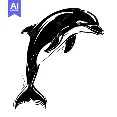 Black and White Silhouette of a Dolphin Leaping Out of the Water