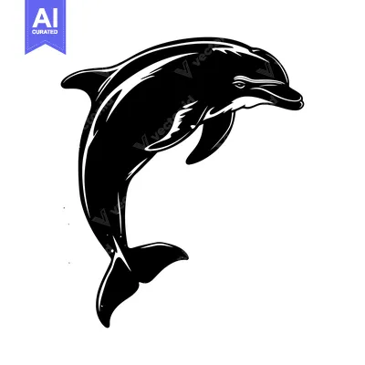Black and White Silhouette of a Dolphin Leaping Out of the Water